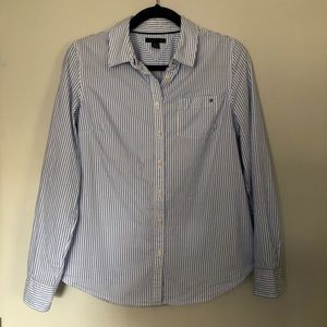 Women’s Blue and White Stripped Button Down